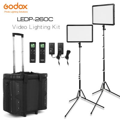 China Convenient to Install Godox LED Light Kit 2x LEDP-260C 3300-5600K Video Light + Light Stand + Roller Carry Bag Video Studio for sale