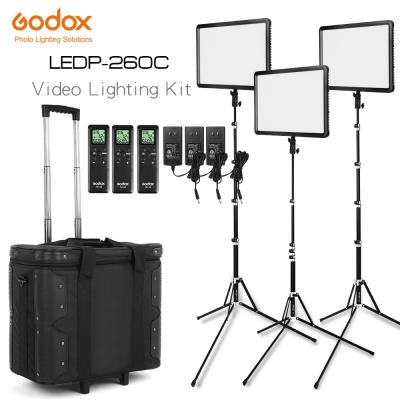 China Convenient to Install Godox LED Light Kit 3x LEDP-260C 3300-5600K Video Light + Light Stand + Roller Carry Bag Video Studio for sale