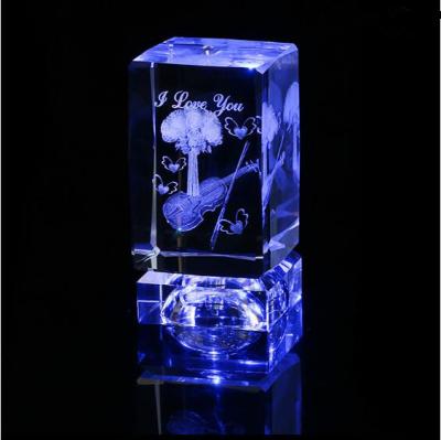 China China 3D Laser Engraving Pattern Crystal Cube LED , Crystal Laser Cube Rose for sale