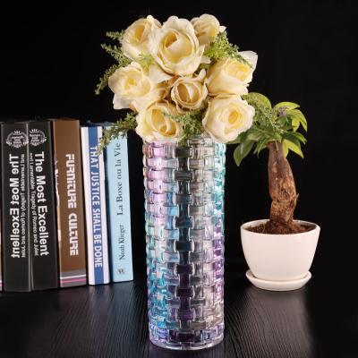 China Europe factory customization pressed straight thickened transparent glass vase living room home decoration ornaments for sale