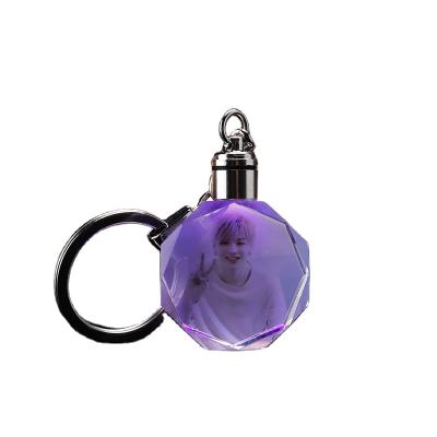 China Europe 3D Laser Photo Engraving Transparent Led Crystal Keychain Glass Keychain for sale