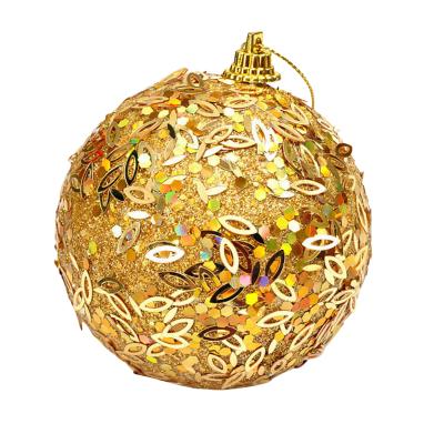 China Custom 8cm Foam Christmas Bauble Christmas Tree Decoration Durable Gold Hanging Bead Chain Ball Christmas Ball for sale