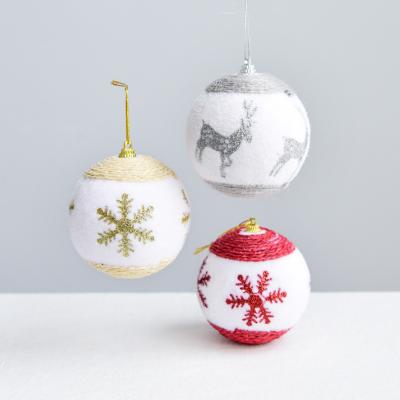 China New Durable Wholesale Flocking Snowflake Elk 7.5cm Printed Custom Foam Ball Foam Christmas Ball Ornament Pendant For Christmas Tree Decor for sale