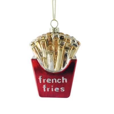 China Shatterproof Look Glass French Fries Personalized Christmas Ornaments Tree Decoration Balls Party Props for sale