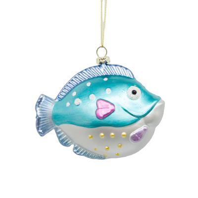 China Exquisite Design Christmas Tree Decoration New Product 2021 Bubble Durable Cheerful Plastic Blue Fishes Heart Fishing Ornament New Year for sale