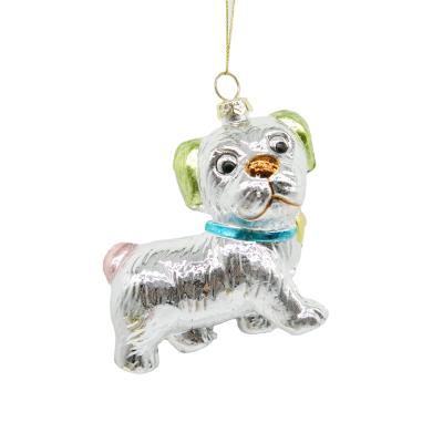 China Durable Cheerful Silver Shiny Dog Wholesale Customizable Design Small Christmas Ornament for sale