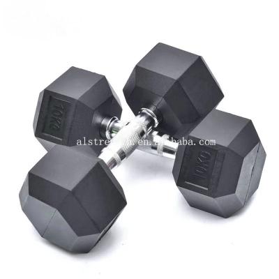 China Durable Weightlifting Hex Rubber Coated Dumbbell Set Iron Dumbbell OEM Chrome Plating for sale