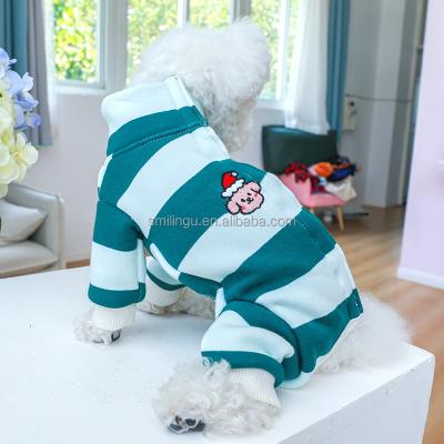 China 2022 Winter Stripe Pattern Dog Stocked Overalls For Poodle Bichon Pomeranian Cat Puppy Clothes for sale