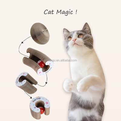 China Collapsible Magnetic Round Magic Organ Stocked Corrugated Paper Composable Cat Scratcher For Pet Human Interaction for sale