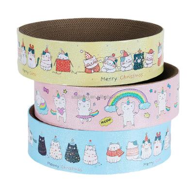 China Stocked Pattern of Merry Christmas Shimmering Round Wrinkled Paper Cat Scratcher Board for Kitten Amusement Claws Sharpening Products for sale