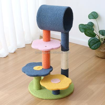 China Stocked Fleece and Sisal Coated 4 Layers Cat Tunnel Combined Tree Shape Striping Post for Multi Pets Kitten Sleeping Playing Jump for sale