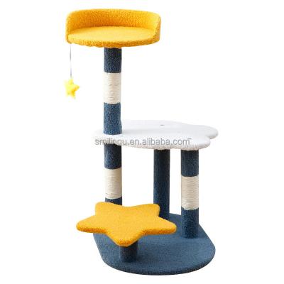 China Cat Scratch Post Tree Stocked Layer of Star and Cloud Theme Fleece and Sisal Material 3 for Play Sleep Rest for sale