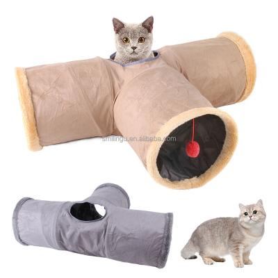 China Custom Stocked 2022 Logo Winter New Design Collapsible Crinkle Cat Tunnel Plush Suede Fabric Hot With Playset 2 3 4Way Toy for sale