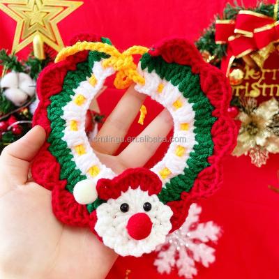 China 2022 New Season Stocked Santa Claus Bell Tree Ornament Dog and Cat Wool Knitted Collar Christmas Style for Gift for sale