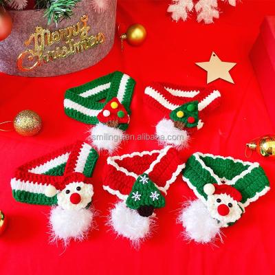 China Cute Santa Claus Christmas Tree Bell Charm Winter Wool Knitted Christmas Pet Collar Stocked Scarf for Dog Cat for sale