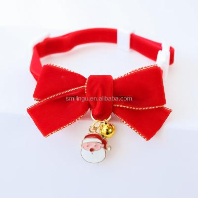 China Winter Polyester Christmas Pet Bow Tie Decoration Adjustable Collar Stocked For Cats Puppies for sale