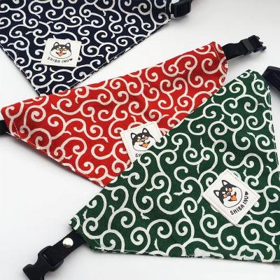 China Popular Stocked Classical Japanese Roll Grass Logo Style Rubber Pattern Shiba Inu Dog Scarf Bandana For Pet Puppy Accessories for sale