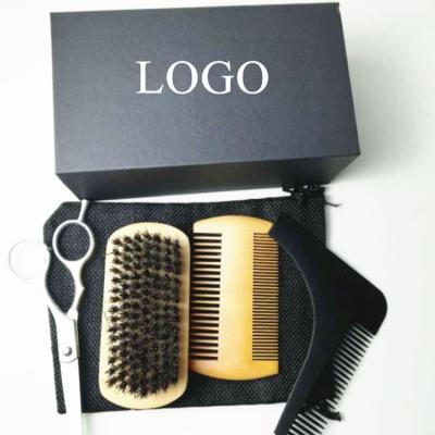 China Custom Beard Bristle Brush OEM Logo Mens Gift Set Beard Kit Boar Grooming Kit For Travel for sale