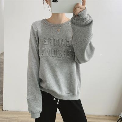 China 2023 Anti-wrinkle 100cotton heavy worsted redneck fabric for lady custom logo 3d embossed graphic sweatshirt for sale