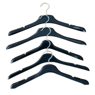 China Luxury Non-Slip Wide Shoulder Clothes Coat Hanger Black Logo Plastic Custom Made Hanger Eco-Friendly Material for sale