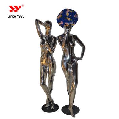 China Other Silver Chrome Full Body Mannequins Stand Female Mannequin Fiberglass Head Window Display for sale