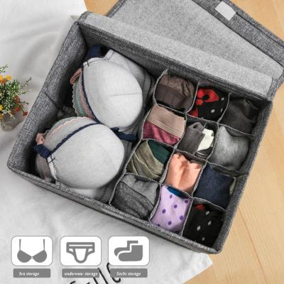 China Viable Washable Bra Underwear Storage Box With Folding Cover Case Canvas Tie Jars Organizer Underwear Clothing Container for sale