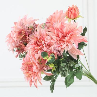 China Artificial Silk Flowers Dahlia Large Plastic Luxury Bouquet Flores For Wedding Decoration Wedding Babyshower for sale