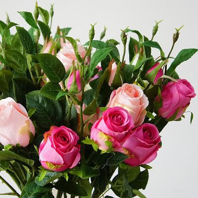 China New Branch Artificial Flowers Silk 3 Heads Plastic Pink Roses For Wedding Home Decoration Flores Flower Artificial for sale