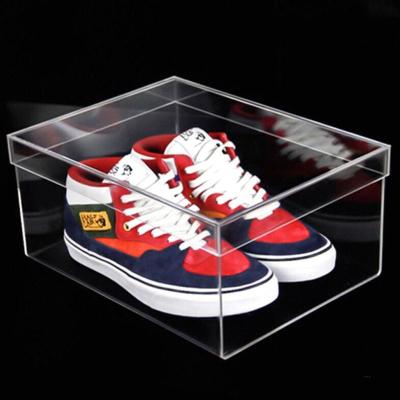 China Viable Transparent Acrylic High Heels Shoes Storage Boxes Glass Display Stand Shelves Acrylic Storage Box Sneaker Box for sale