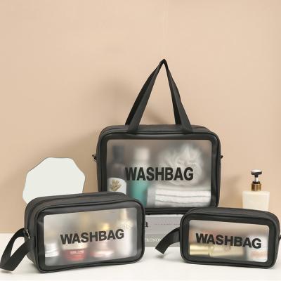 China 2020 New Protable Cosmetic Bag Waterproof Portable Female Travel Toiletries Storage Bag Zipper Type PU+PVC Large Capacity Cosmetic Bag for sale