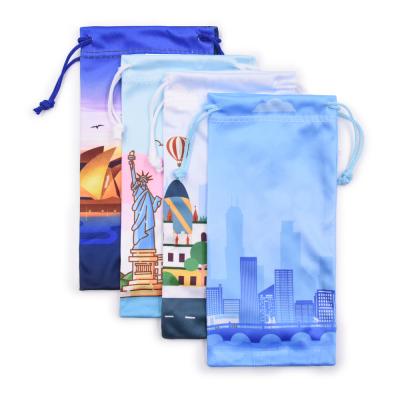 China New Arrival Sunglasses Glass Storage Protection Microfiber Transfer Printed Glass Pouch Double Drawstring Customized Glasses Bag for sale