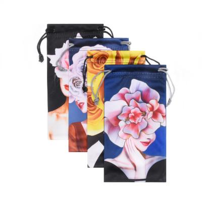 China luxury fabric 100%polyester glasses pocket microfiber transfer printed portable customized glasses bag for women for sale