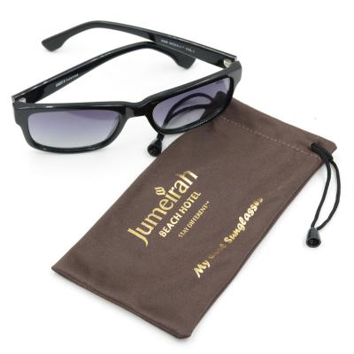 China 3D glass promotion Microfiber fabric gold stamping drawstring glass pouch bag with gold logo for sale