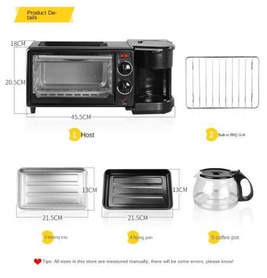 China Hotel 3-in-1 Breakfast Machine 600w Teppanyaki +750w Coffee Pot+750w Oven Bread Baking Maker Bread Toaster/Fried Egg/Coffee Cooker for sale