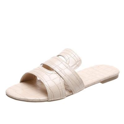 China Hot Women Slippers Summer Anti-odor Sale PU Toe Open Toe Slide Slippers Heel Flat Outdoor Casual Sandals for sale