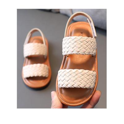 China Comfortable PU Leather Children's Sandals 2021 Summer Little Girls Braided Design Wholesale Anti-slippery Sandals for sale