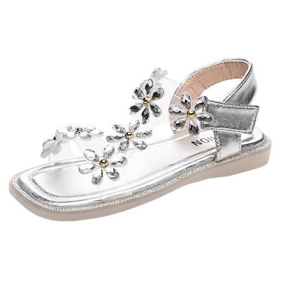 China Latest Fashion Anti-slippery Dress Sandals Jewel Flower Bling Ornaments Freeze Transparent Sandals For Girls for sale