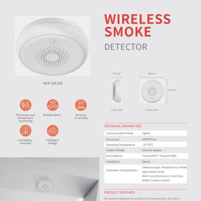 China Smoke Detector Remote Control Household Mini ZigBee Smart Home Smoke Leakage Detector Siren Alarm Combustible Tuya APP for sale