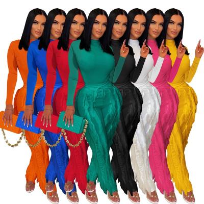 China Breathable 2023 Factory wholesale new style women's suits fringe lace two-piece jumpsuit solid color sports autumn and winter for sale