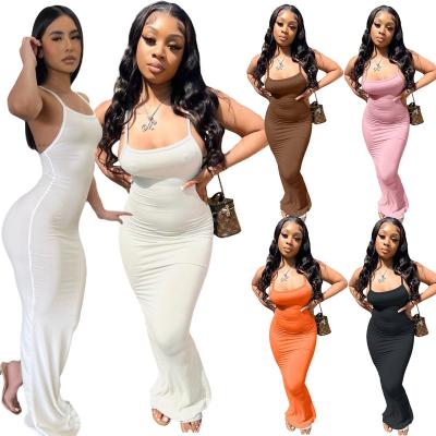 China Anti-Static Summer Ladies Maxi Sundress of Cotton and Spandex Sexy Clubwear Backless Elegant woman Spice stretch dress for sale