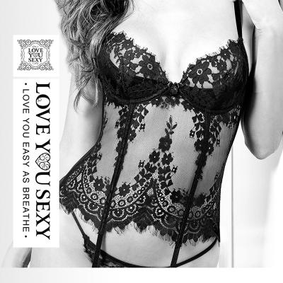 China Wholesale Sexy Private Label Lace Bustier Plus Size Women Sleepwear Embroidered Sheer Sleepwear Waist Trainer Corset for sale