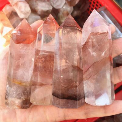 China China Wholesale Reiki Polished Fire and Ice Quartz Crystal Point Red Hematoid Crystal Tower for Decoration for sale