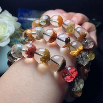 China Bulk Natural Colorful Crystal Green Flower Europe Bead Ghost Garden Quartz Crystal Gemstone Bracelet Ghost Bracelets Bangles Jewelry for sale