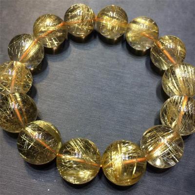 China High Quality Natural Gold Rutilated Titanium Gold Bracelets Quartz Crystal Gemstone Rutile Bracelets Beads Bracelets Europe for sale