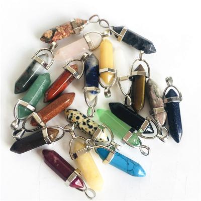 China China Natural Quartz Stone Hexagonal Double Headed Pendants Crystal Gemstones Handmade for sale