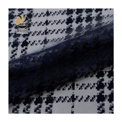 China Other Custom Fancy Design Made Check Black Printed Soft Tulle Fabric For Wedding Dress for sale