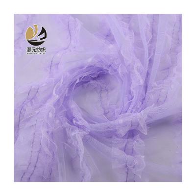 China Other Quality Wholesale Cheap Purple Fancy Wedding Bridal Mesh Tulle Lace Fabric for sale