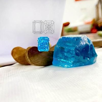 China Synthetic Zircon Gems Super Shiny Radiant Cut Rectangular Blue Green Loose Gems for sale