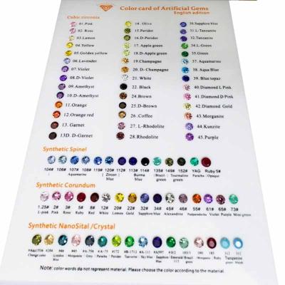 China 2018 Artificial Gems English Edition CZ Gemstone Color Chart Spinel Spinel Card for sale