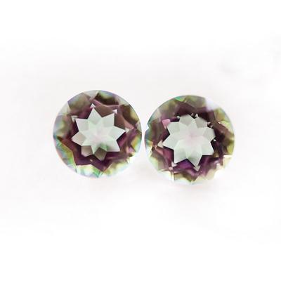 China Iridescence/mystical quartz iridescent natural quartz round floral cut loose gemsote for sale